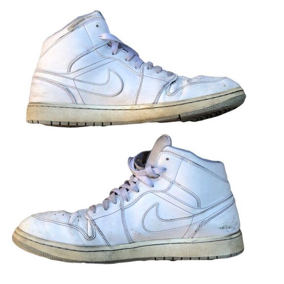 BEATER 2015 Nike Air Jordan 1 Mid White Wolf Grey Size 14 - Picture 2 of 16